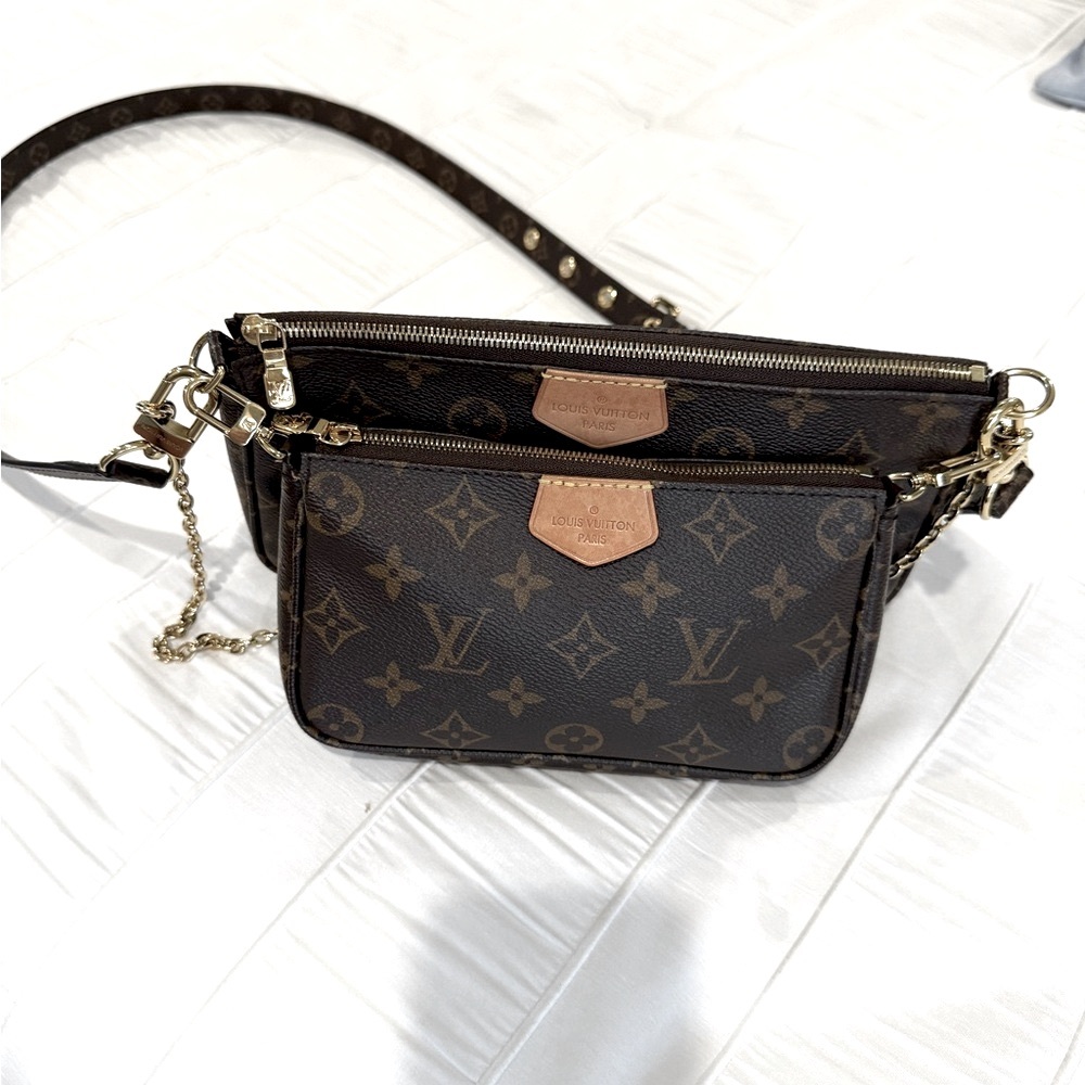 ❤️⭐️PRICE DROP! Louis Vuitton Monogram Crossbody Bag Multi Pochette W/Gold Chain - Picture 8 of 16